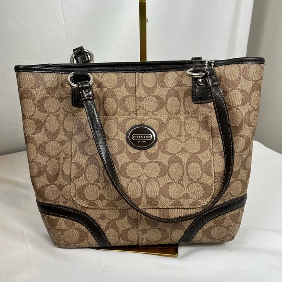 Authentic Coach F18917 Peyton Signature Logo Heritage Handbag Tote Brown Vtg Y2K - Picture 2 of 16